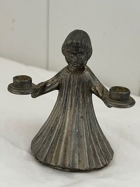 Vintage candle holder angel girl or Choir Boy small figurine metal Italy MCM